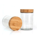 Hot sale 220ml 300ml 420ml 660ml 730ml round glass food spice cookie storage jar with bamboo wood lid